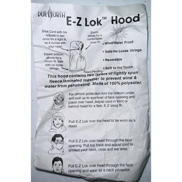 New Due North Black Fleece Hood With Adjustable Drawstring Winter 20” Length - Picture 6 of 6